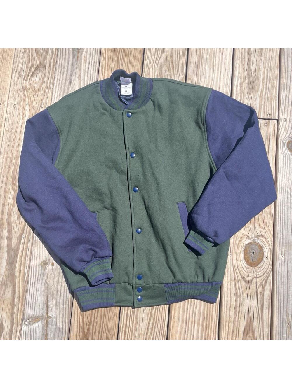 Fruit of the Loom Green and Blue Colorblock Varsity Jacket,